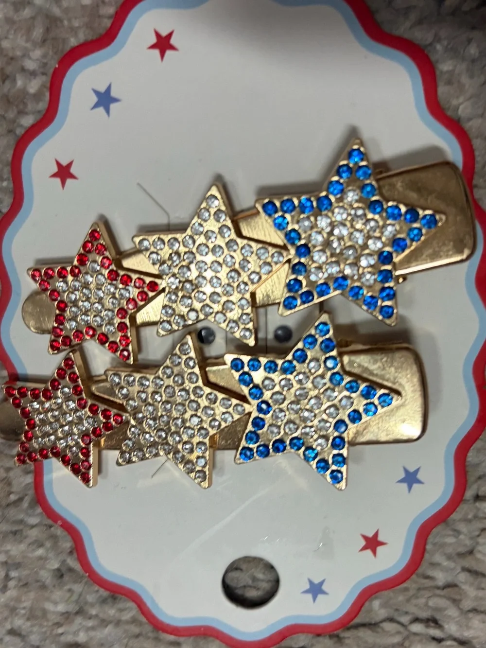 Americana Star Rhinestone Hair Clips - Red, Blue & Gold
